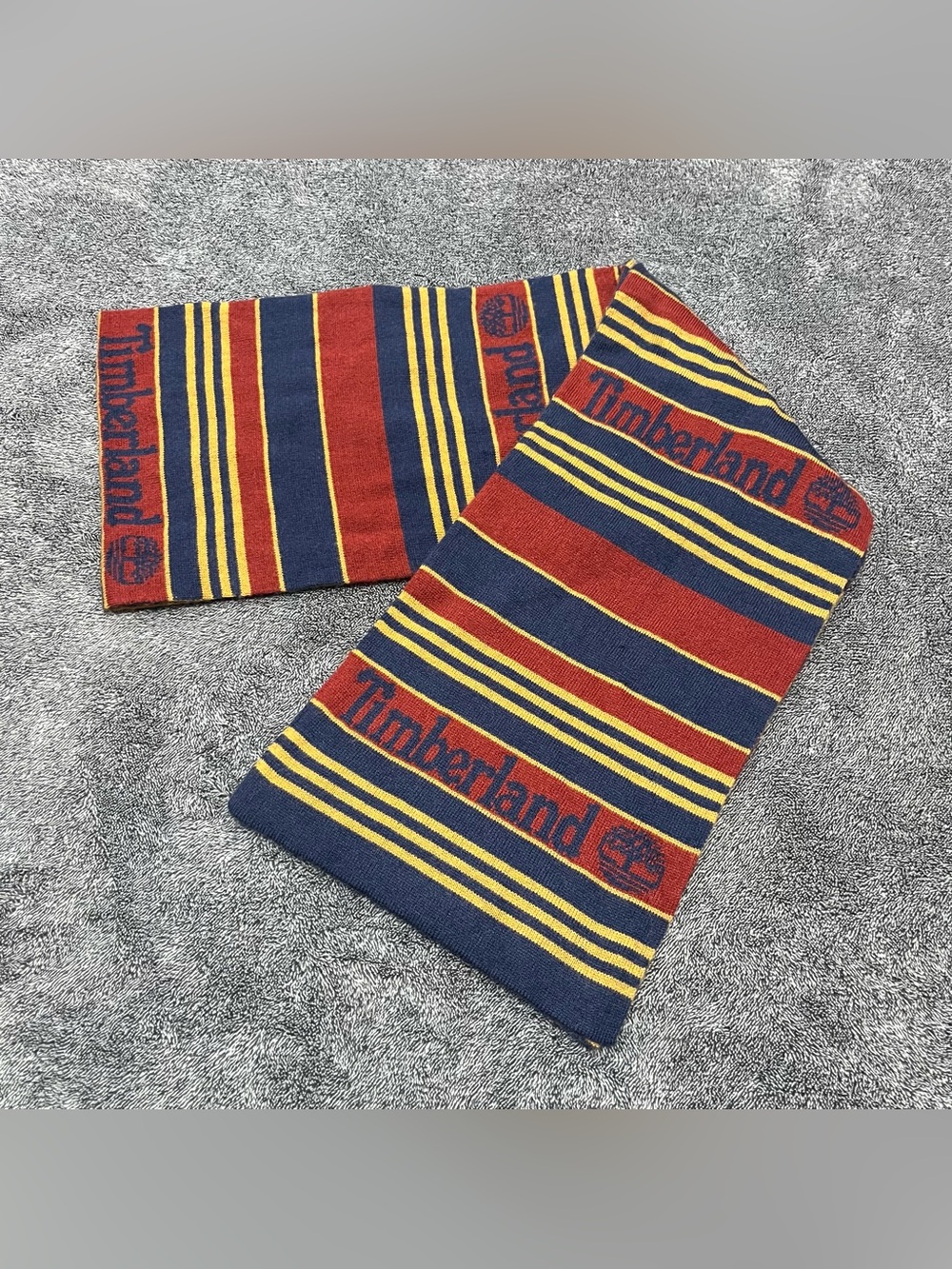Timberland Logo Reversible Scarf 100% Acrylic 67” x 8.5” Red/Navy/Gold unisex
